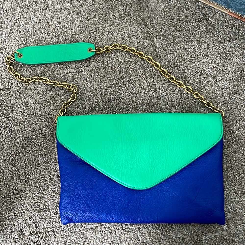 J. Crew Leather Colorblock Gold Chain Bag/Clutch